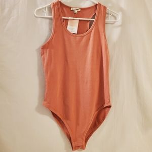 NWT Zenana Premium Racer Back Bodysuit Coral In Color Women's Large